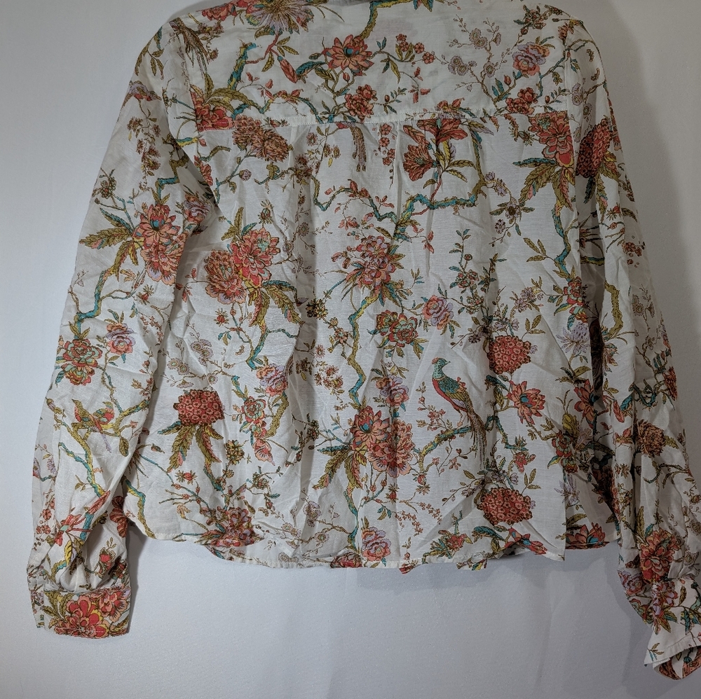 Anthropologie Pilcro Floral Bird Long Sleeve Size Small Cotton Blend - Picture 7 of 10